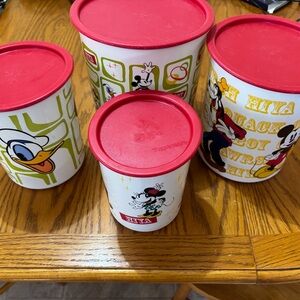 Disney Character Storage Containers with Red Lids
